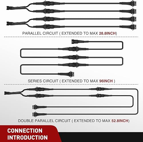 Miniatura 6 de Nilight Cable de extensión para motocicleta, tira de luces LED, 4 unidades, 2 pies, 3 unidades, divisor en Y de 2 vías, cable de extensión de 4