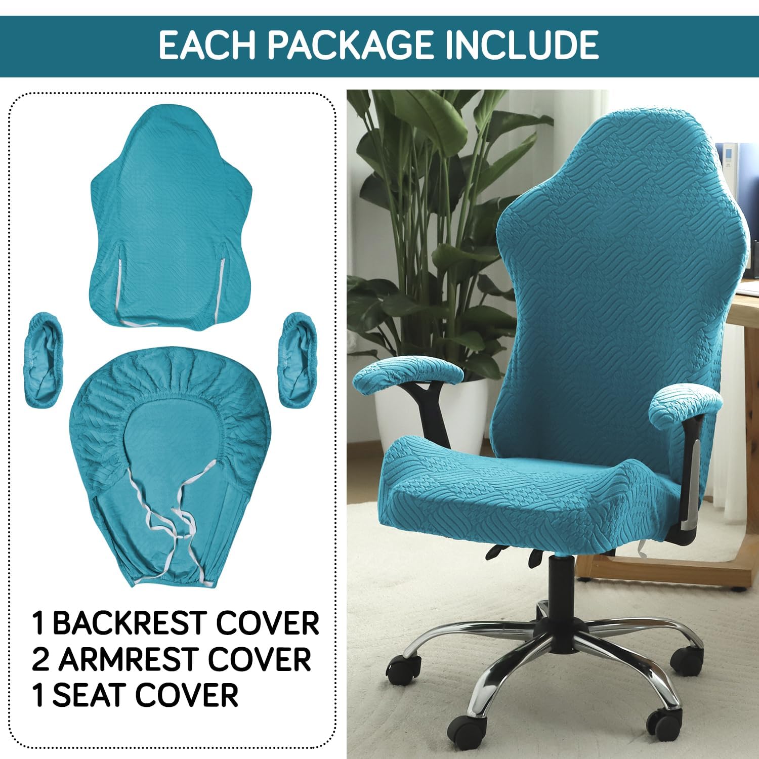 Turquoise Gaming Chair Cover - Stretchable & Revolving -3 Turquoise Gaming Chair Cover - Stretchable & Revolving -3