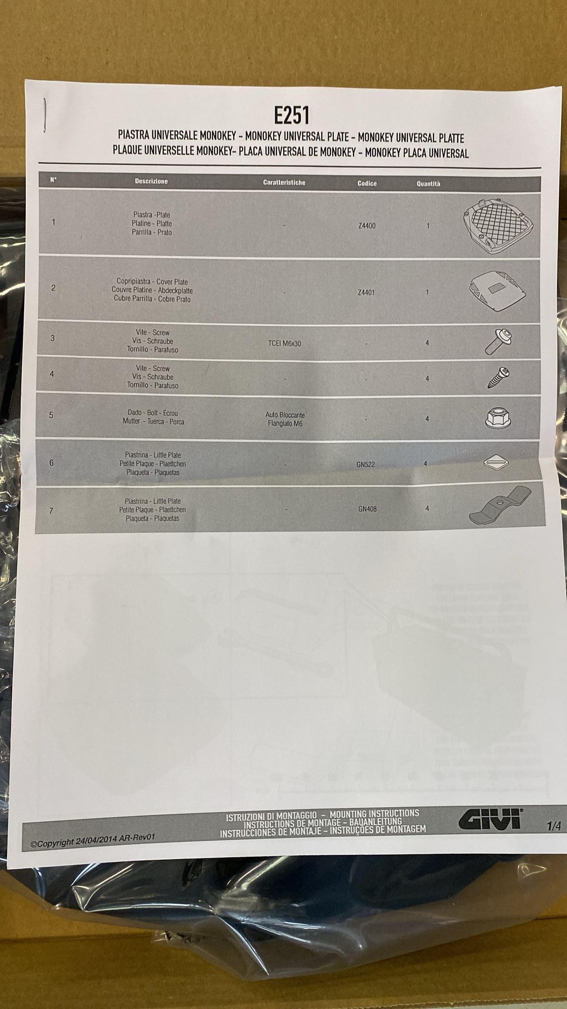 Base universal para parrilla para sistema Monokey E251 de Givi