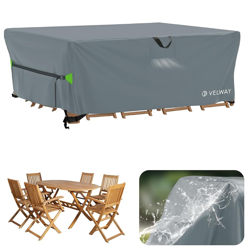 Velway Coperture per Mobili Impermeabile - 200x160x74cm Copertura Tavolo Giardino Esterno con sfiato d'Aria Antivento Telo Copri Tavolo Arredo Rettangolare - Grigio