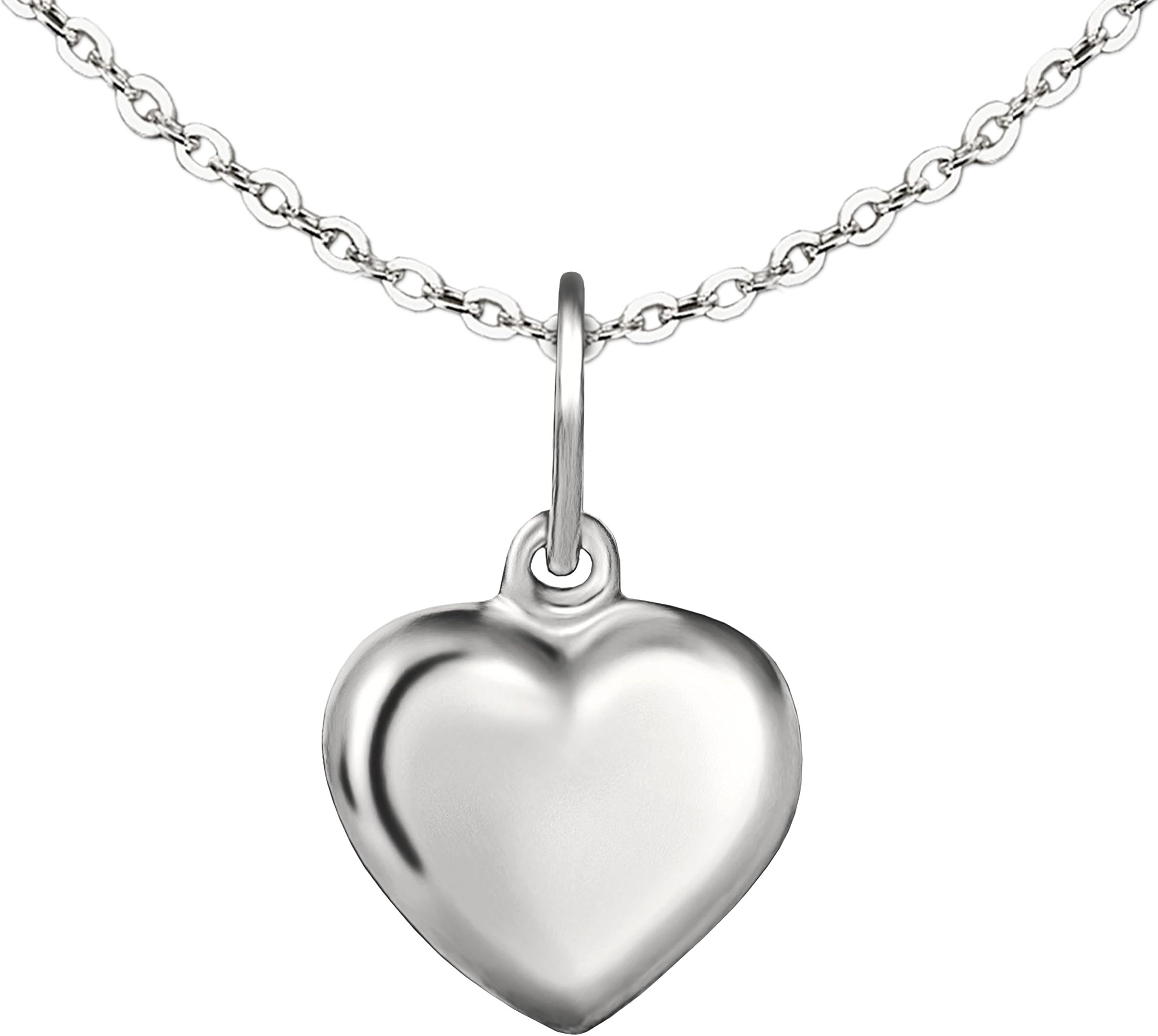 CLEVER SCHMUCKSet Silver Girls Necklace with Pendant Mini Heart 8 mm Simple Curved on Both Sides and Fine Anchor Chain 40 cm Sterling Silver 925 in Case Pink, Glossy, No Gemstone