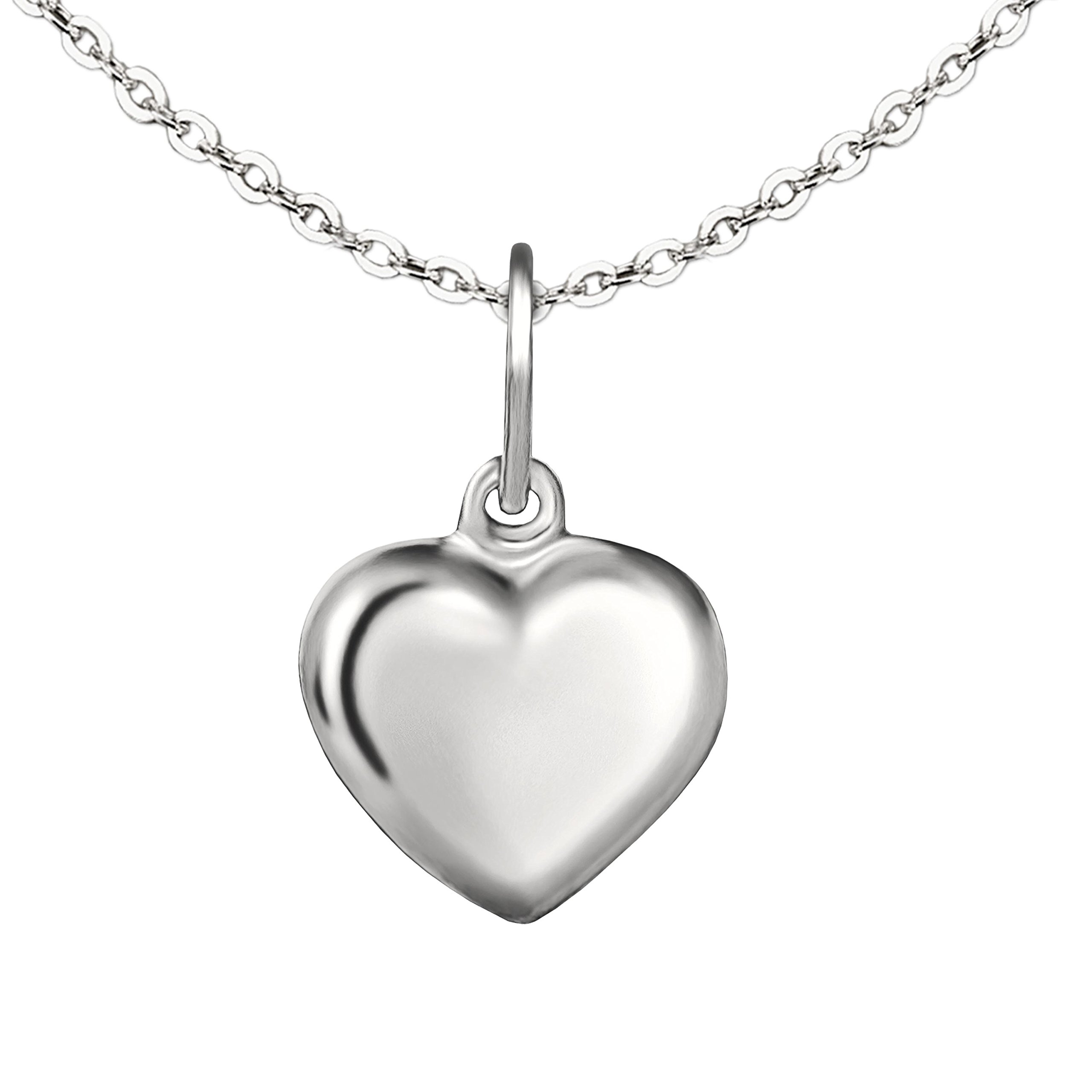 CLEVER SCHMUCKSet Silver Girls Necklace with Pendant Mini Heart 8 mm Simple Curved on Both Sides and Fine Anchor Chain 40 cm Sterling Silver 925 in Case Pink, Glossy, No Gemstone