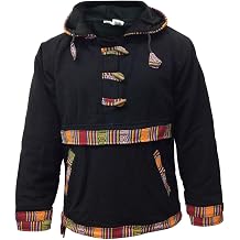 SHOPOHOLIC FASHION Men and Women Hippie Grunge Bordered Pullover Full Fleece Lined Festival Hippie Jacket