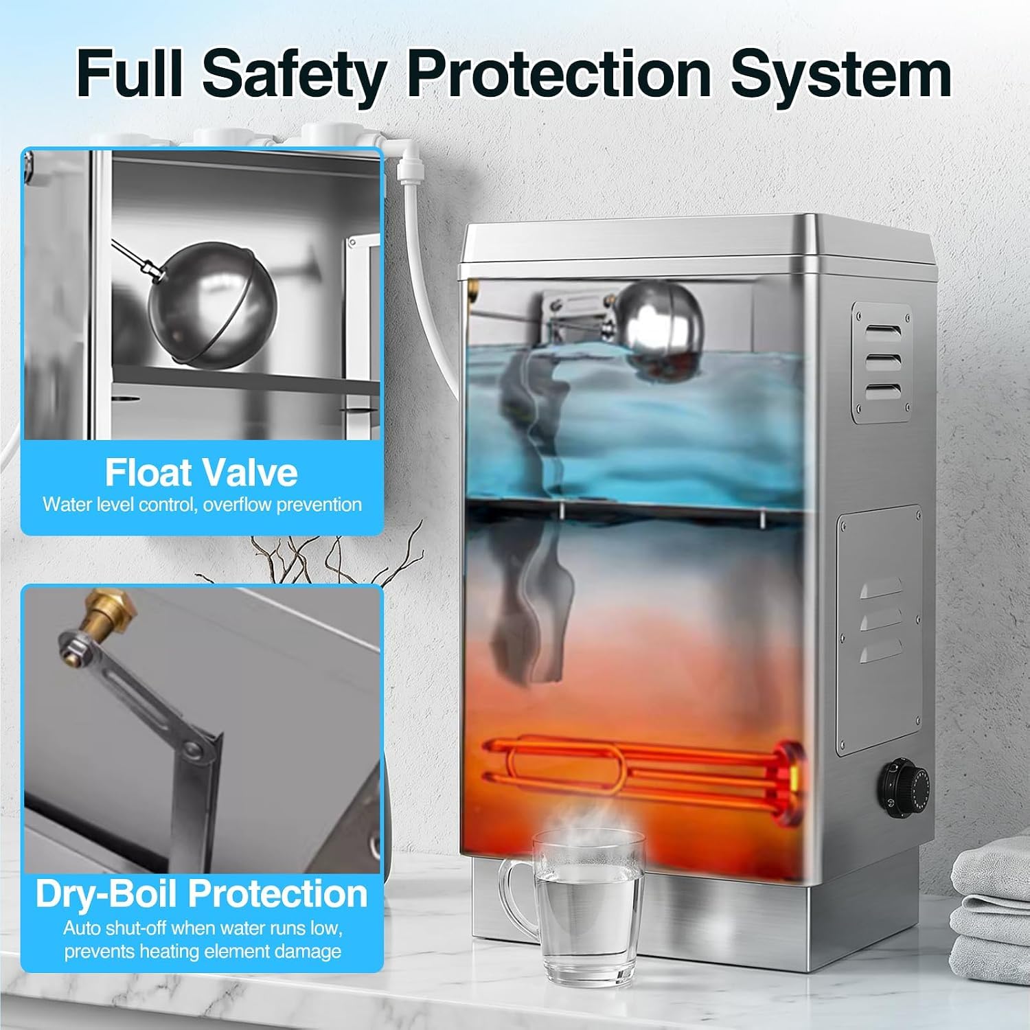 TYH Calentador De Agua Comercial De 40 litros, Dispensador De Agua Caliente Instantánea con Llenado Automático Y Grifo, con Doble Filtración, Termo De Acero Inoxidable