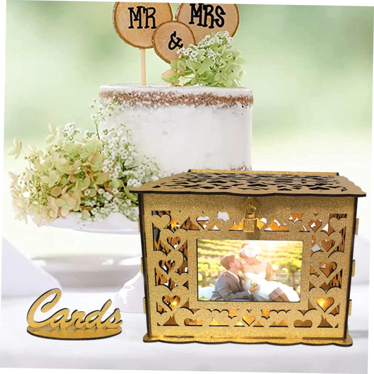 Scatola per Biglietti di Nozze in Legno Design Traforato Contenitore per Biglietti Portatile Scatola Regalo Quadrata di Auguri e Ricordi