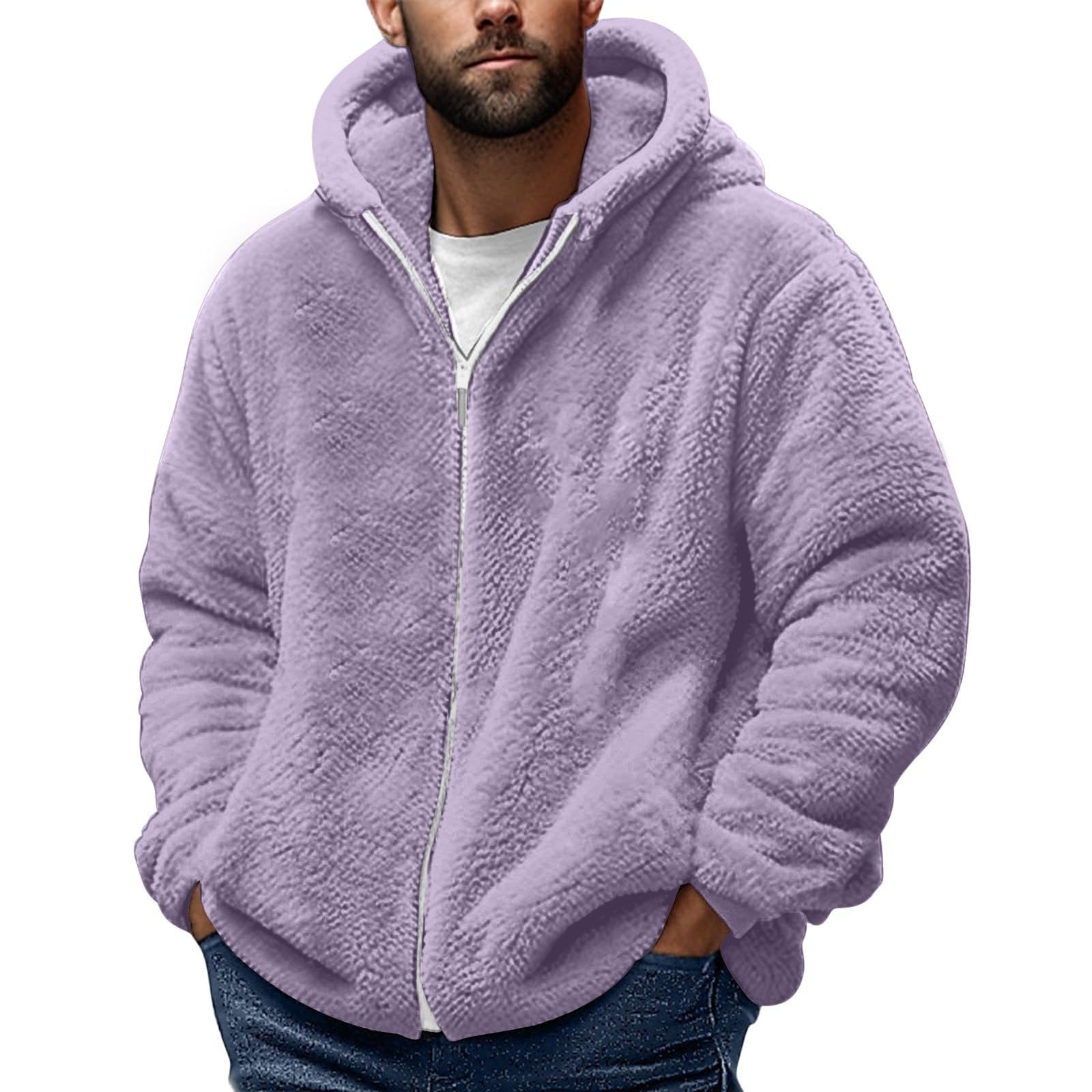 Men's Fuzzy Sherpa Athletic Hoodie Heavyweight Fleece Jacket Zip Up Hooded Sweatshirt Sports Coat