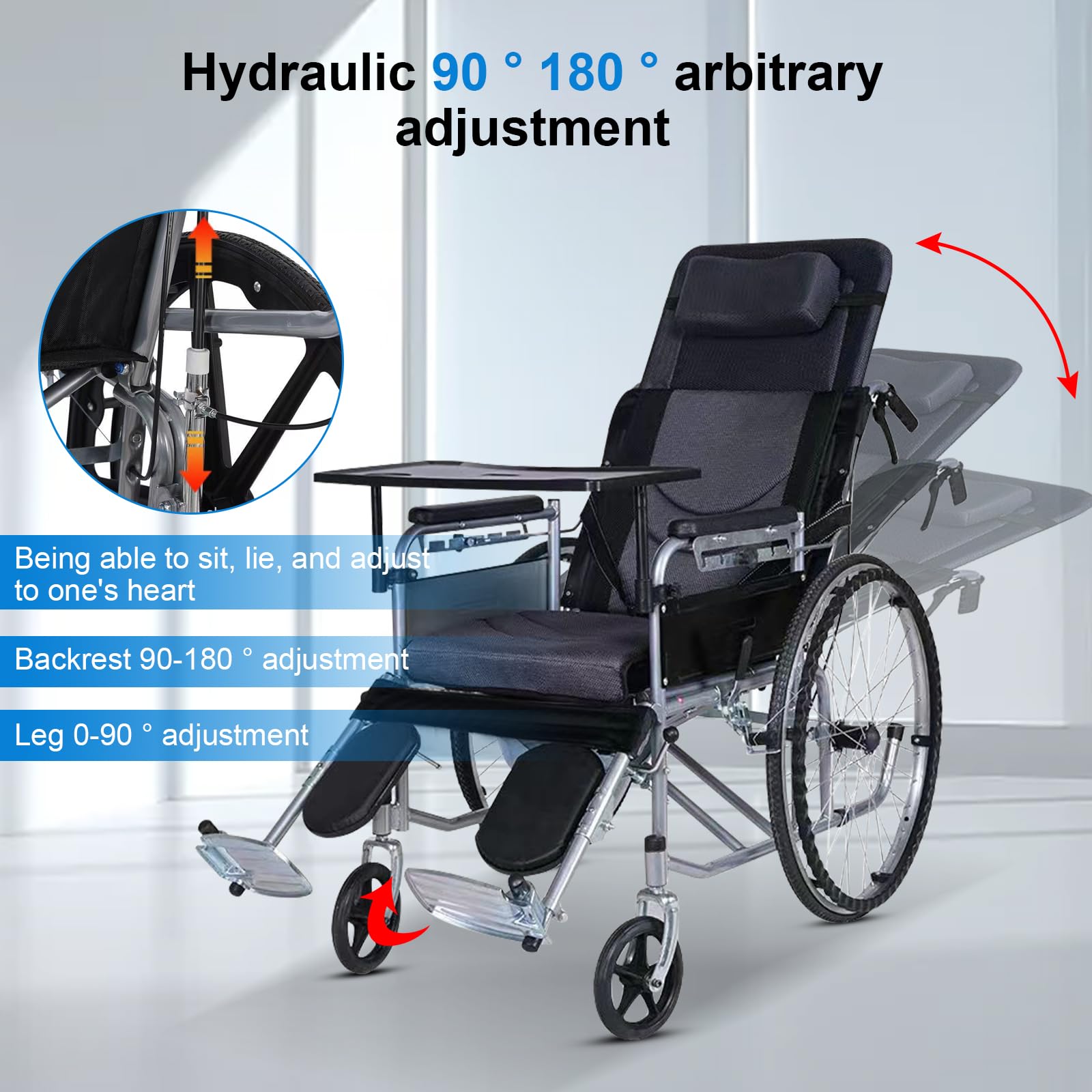 Silla de Ruedas Plegable Ligera - Silla de Viaje de Aluminio Totalmente reclinable y Ajustable - Asiento de 45 cm para Adultos, Personas bariátricas y Personas Mayores - Capacidad de 118 kg