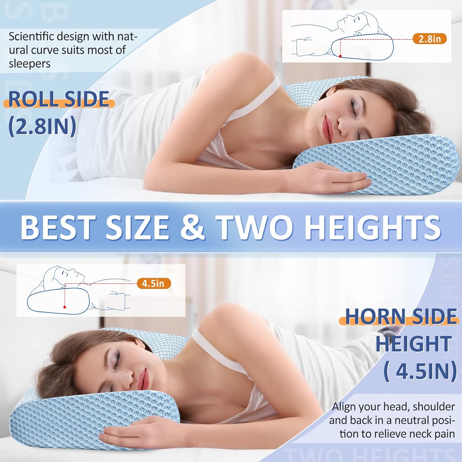Villsure Cervical Memory Foam Pillow, Contour Neck Pillows for Shoulder Pain Relief Sleeping Ergonomic Orthopedic Pillows for Side Back Stomach Sleeper