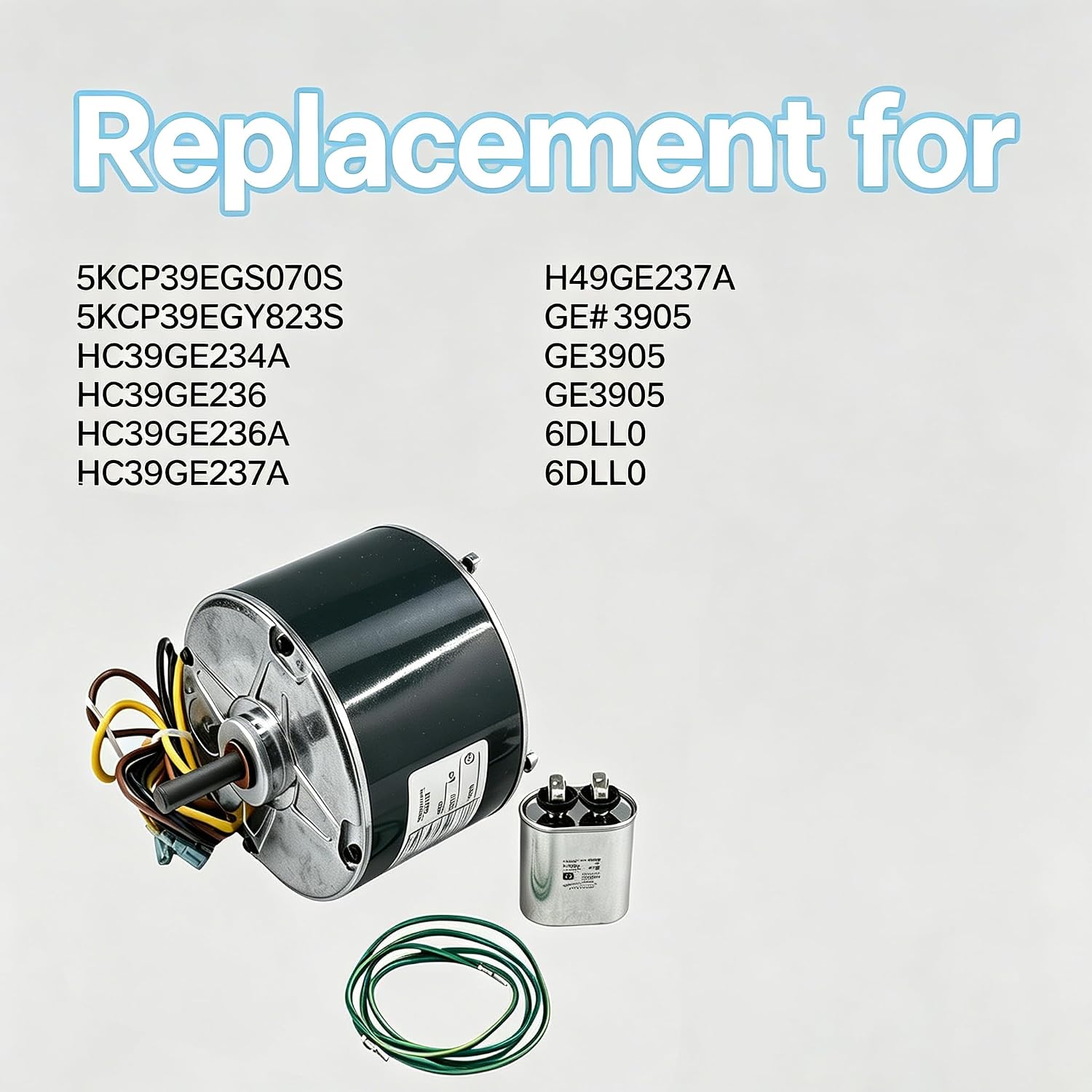 5KCP39EGS070S Condenser Fan Motor 1/4HP 208-230V 1100 RPM Compatible with Carrier 5KCP39EGY823S Bryant Payne HC39GE234A HC39GE236 Genteq GE3905 Dayton 6DLL0 Air Conditioner