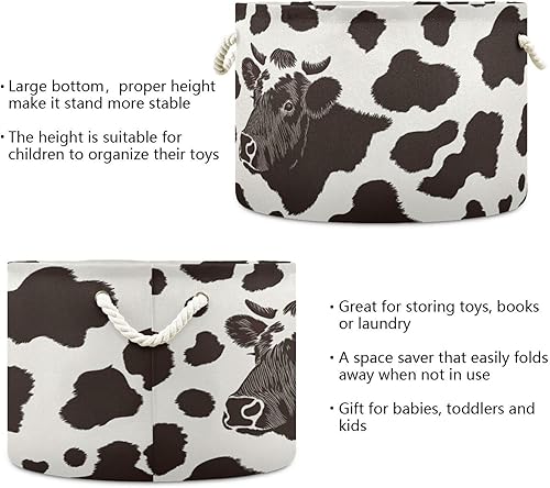 Miniatura 3 de xigua Cesta de almacenamiento grande de algodón con patrón de estampado de vaca, cesta de lavandería para mantas, juguetes, cesta de almacenamiento
