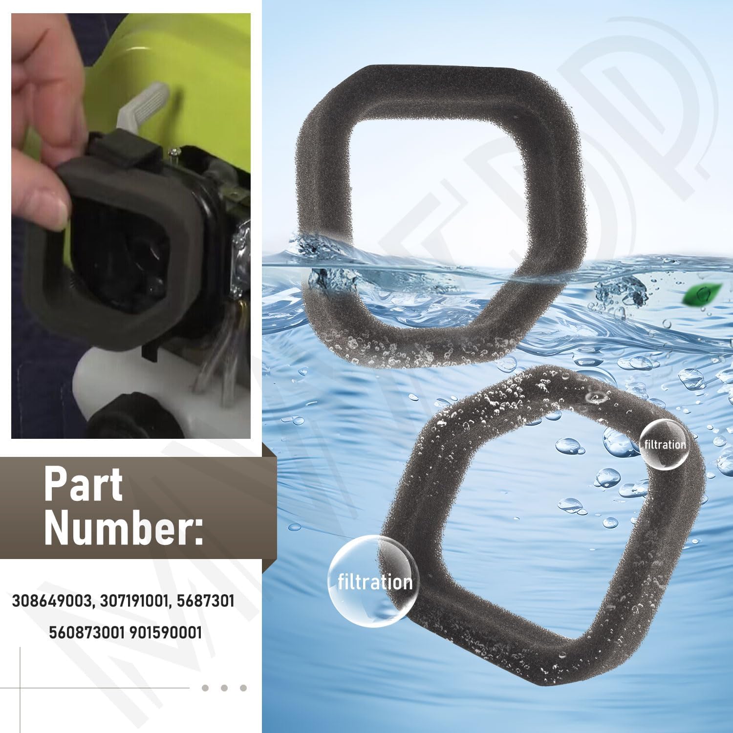 308649003 307191001 5687301 Air Filter & Cover Compatible with Ryobi RY251PH RY252CS RY253SS RY254BC 25CC 25.4cc String Trimmers Tune-Up Kit/Gas String Trimmer