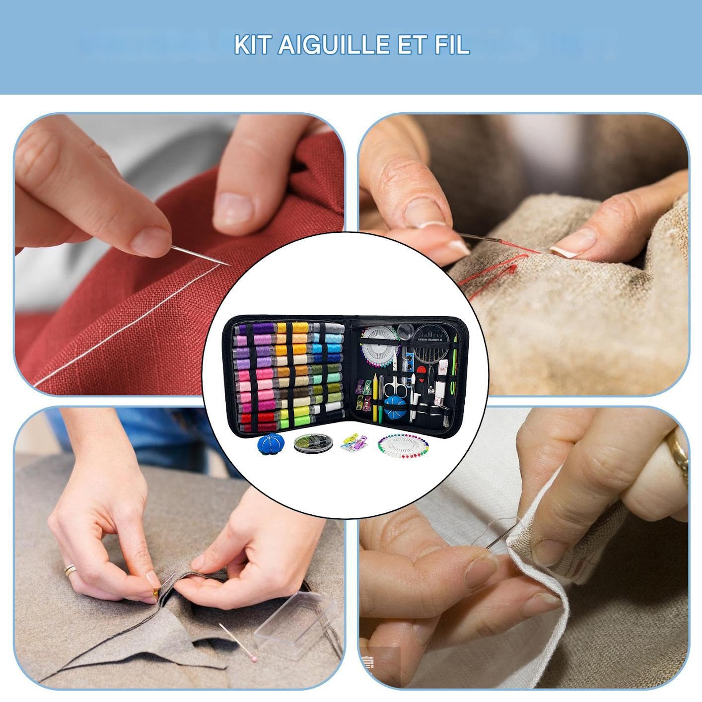 Kit de Costura Manual 131 Piezas para Madres y Abuelas, Insumos de Costura | Kit de Herramientas Portátil y Resistente para Regalo de Mujeres Adultas Madres Abuelas