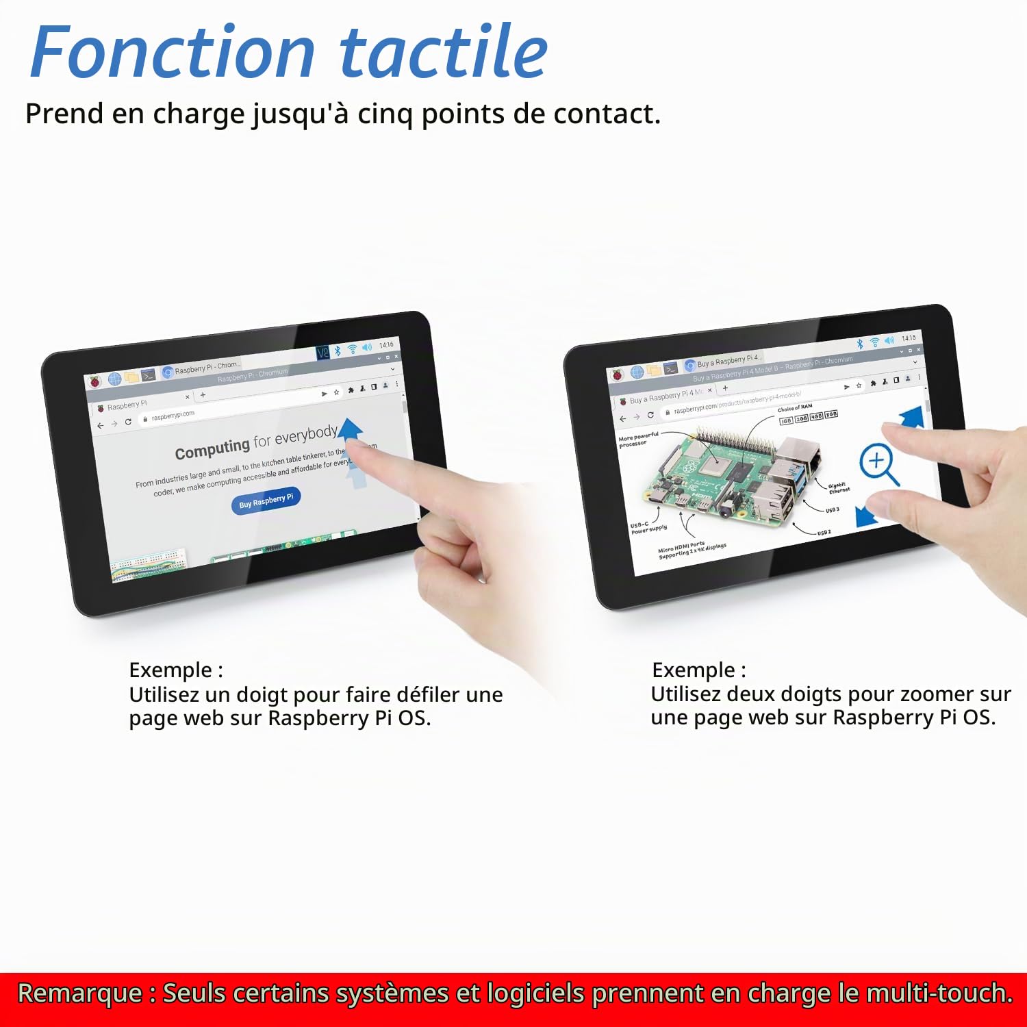 Freenove 7 inch Touch Display for Raspberry Pi 5 4 B 3 B+ A+, 800x480 Pixel IPS Monitor, 5-Point Capacitive Touchscreen, Driver-Free MIPI DSI Port