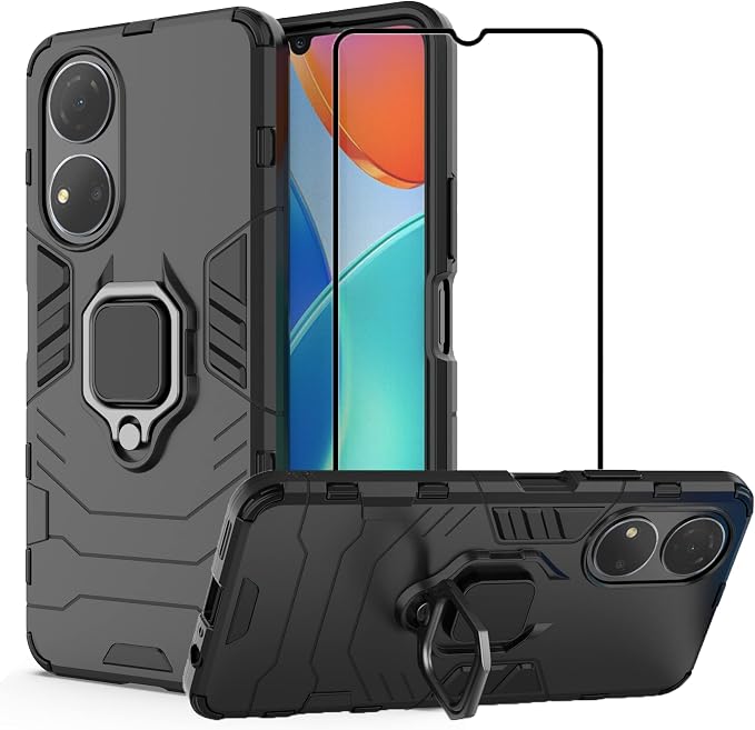 XINYEXIN Cover per Honor X8b, Traslucida Custodia Antiurto Antigraffio con Supporto Anello a 360°, PC + TPU Bumper Case - Blu Cielo