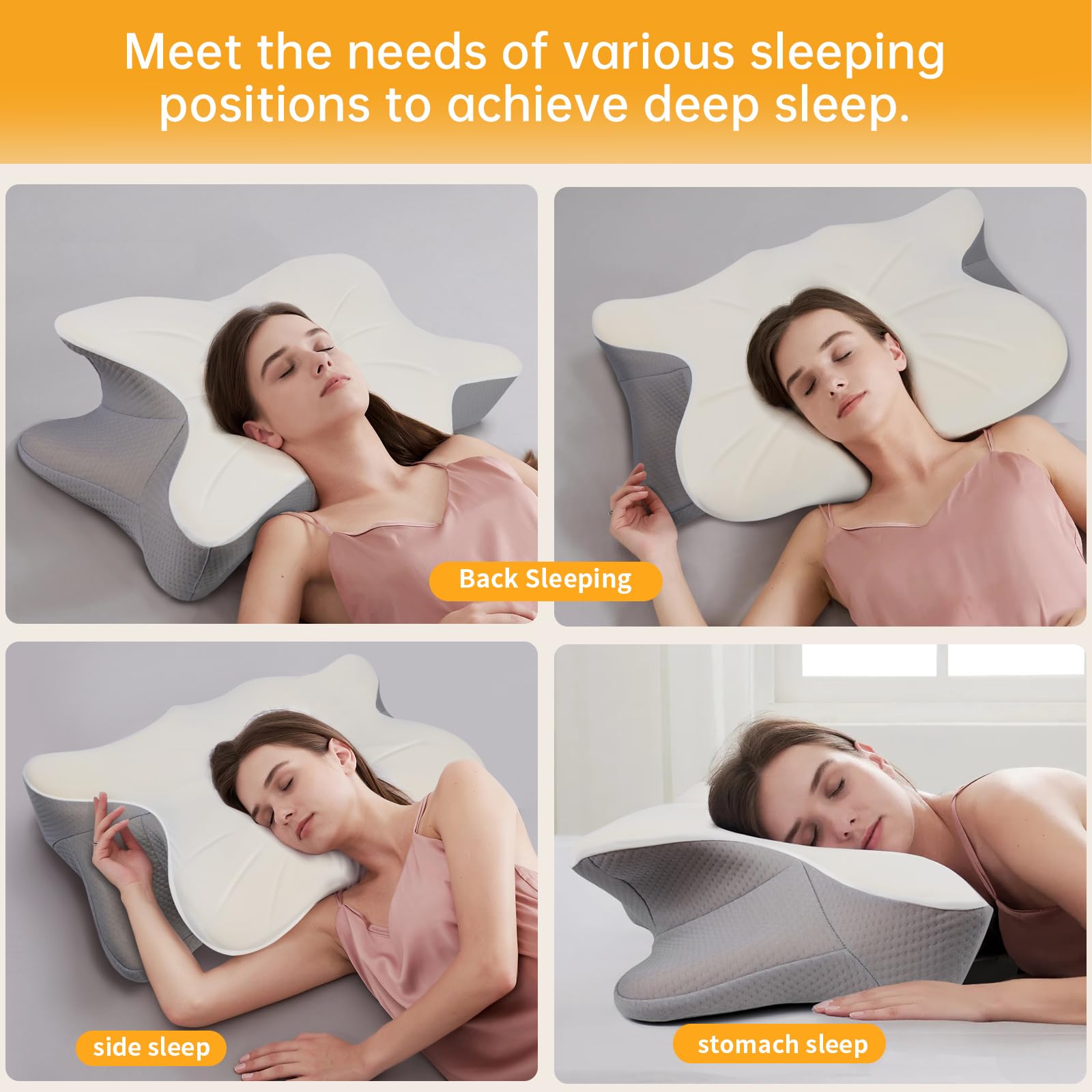 Moneledis Cervical Neck Pillow, Ergonomic Pillows for Side Back Stomach Sleepers, Memory Foam Bed Pillow for Neck Pain Relief, Orthopedic Contour Design with Cooling Pillowcase