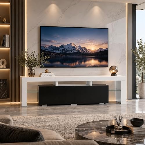Modern LED TV Stand for 60 Inch TV with Storage Cabinet and Open Shelves