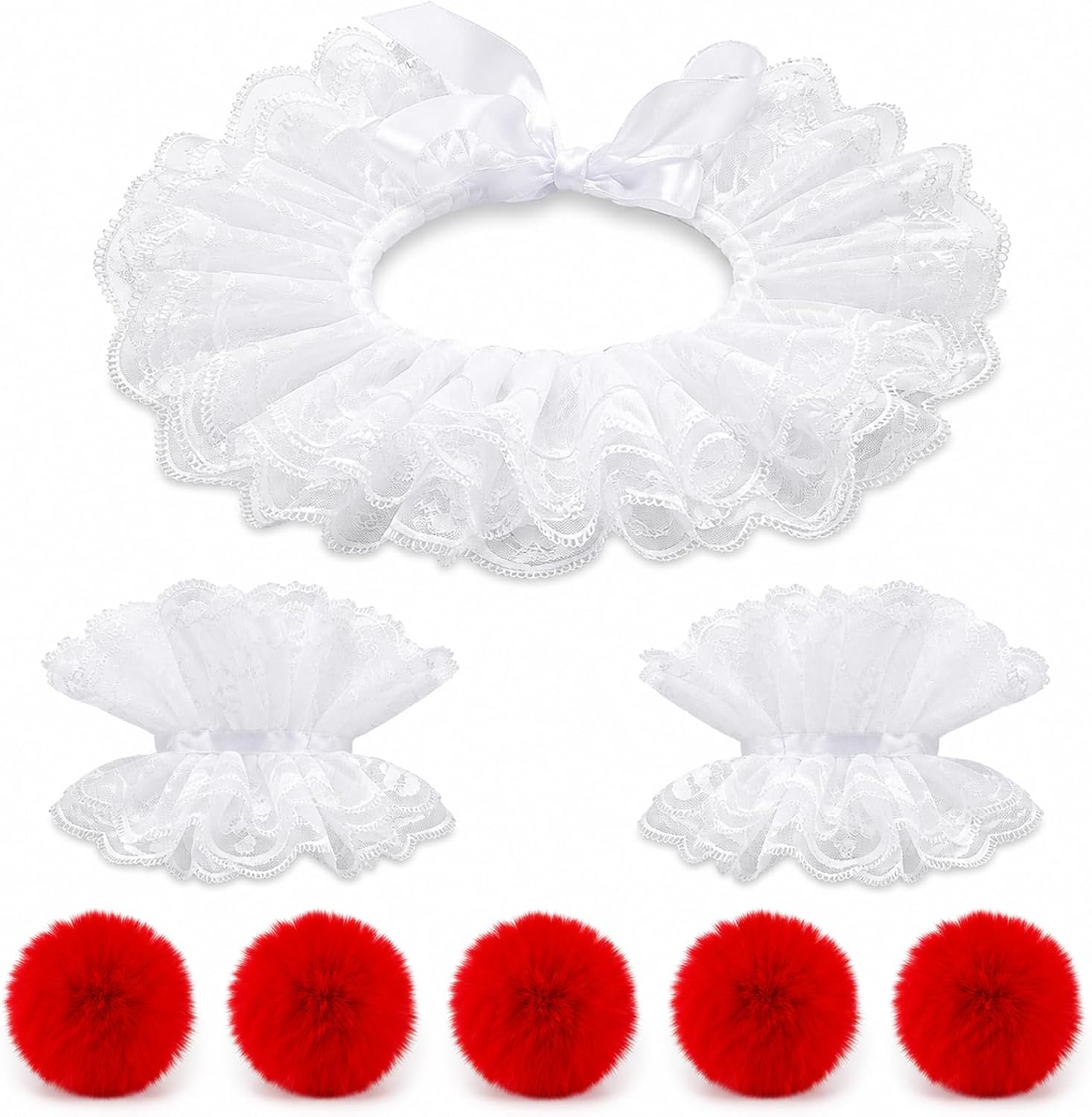 Clown Collar and Cuffs Set, 8-Piece Clown Accessories for Adults