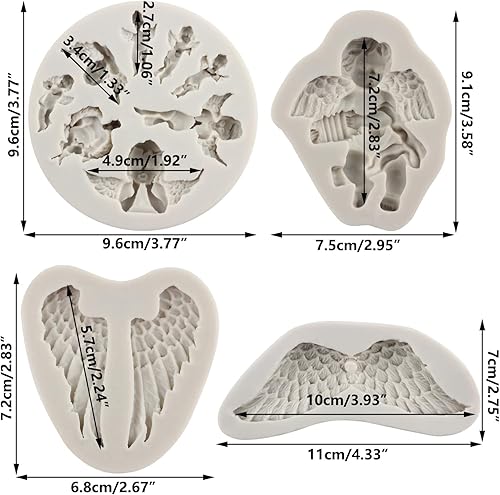 Miniatura 2 de Sijiangmold Molde de silicona para bebé, alas de ángel, moldes para fondant, moldes de silicona de querubín de ángel para baby shower, decoración de
