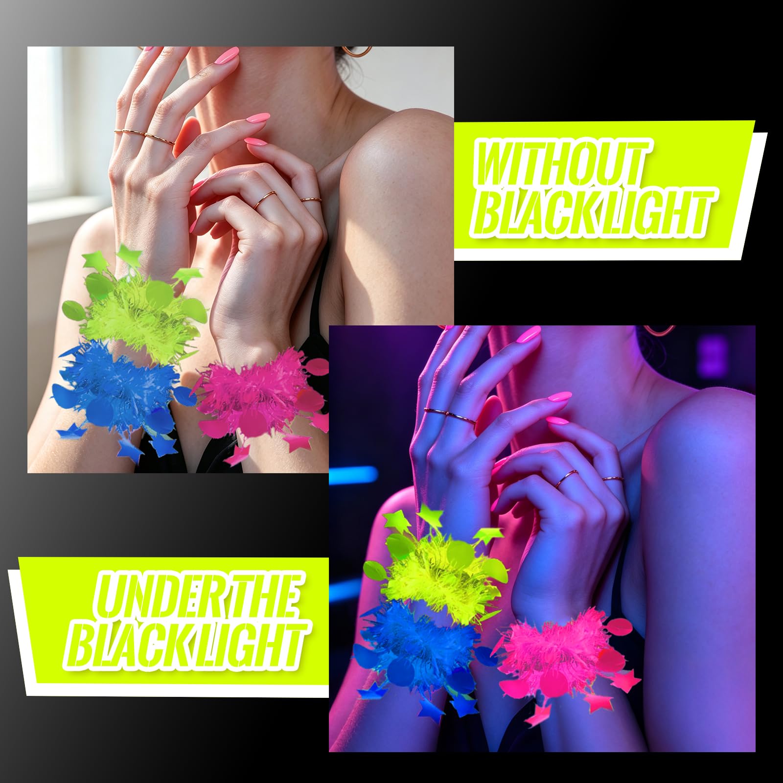 Set di collana e braccialetto che si illuminano al buio, si illuminano sotto i raggi UV o alla luce nera, collana fluorescente al neon per feste, accessori per cabina fotografica per donne