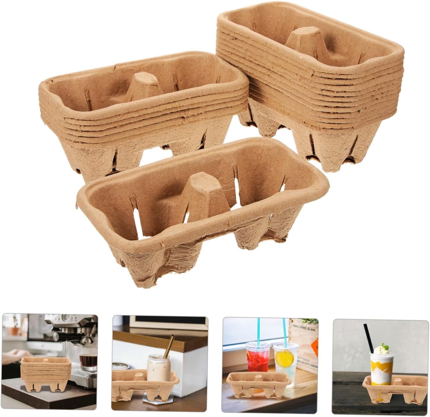 Mikinona 50pcs Paper Cup Holders Cup Carrier Take Holders Drink Carry Tray for Outdoor Events