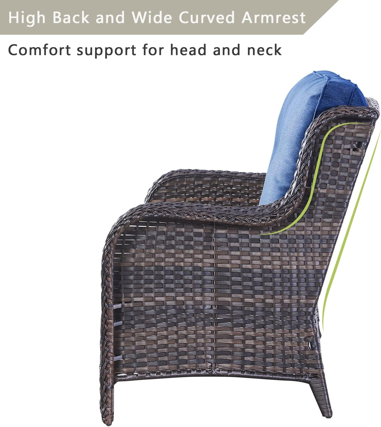 Outdoor Couch Wicker Patio Sofa - 3-Seater Rattan Patio Furniture Conversation Sofas with Deep Seating and Comfortable Cushions for Porch Deck Balcony Garden(Brown Wicker/Blue Cushion)