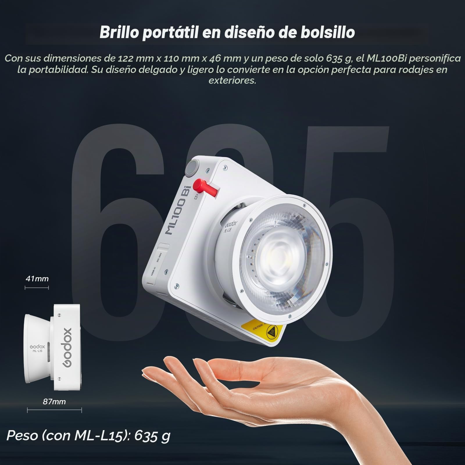 GODOX ML100Bi - Luz de vídeo LED portátil con Mango estabilizador y Mango portátil, ML100Bi Bi-Color Continuous Light