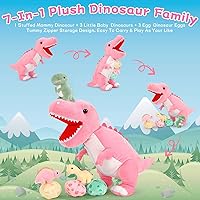 Vista 6 de MorisMos - Animal de peluche de dinosaurio con bebés, mamá dino T-rex de 23.6 pulgadas con 3 juguetes de peluche de bebé dino y 3 huevos de peluche