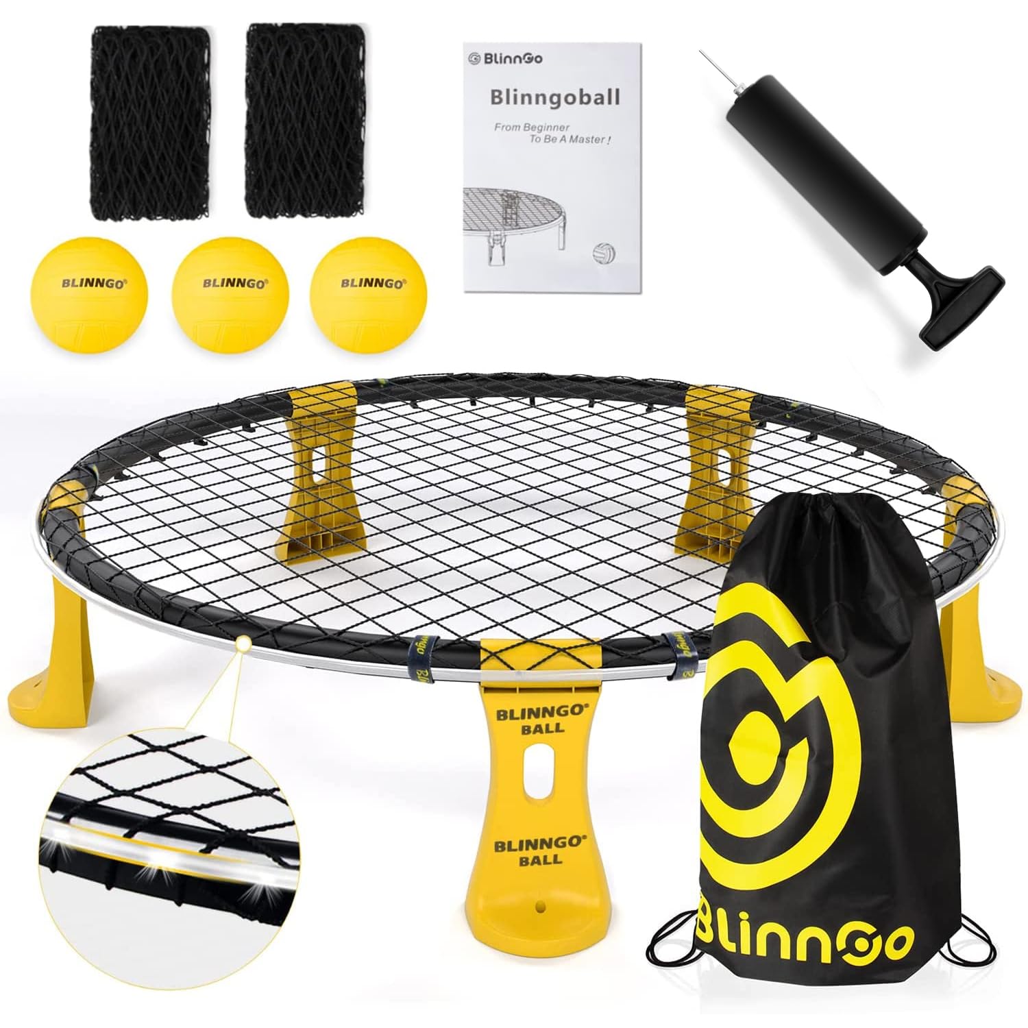 Gziztx Roundnet Ball Game Set with Lights Includes 3 Balls, Playing Net and Competition Net, Bag, Pump and Instructions, Enjoy Beach Games with Roundnet Outdoor Games Set