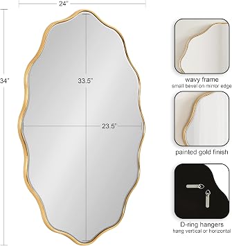 Kate and Laurel Viona Modern Scalloped Oval Mirror, 24 x 34, Gold, Decorative Round Wall Mirror with Unique Rippled Edge and a Glamorous Gold Finish