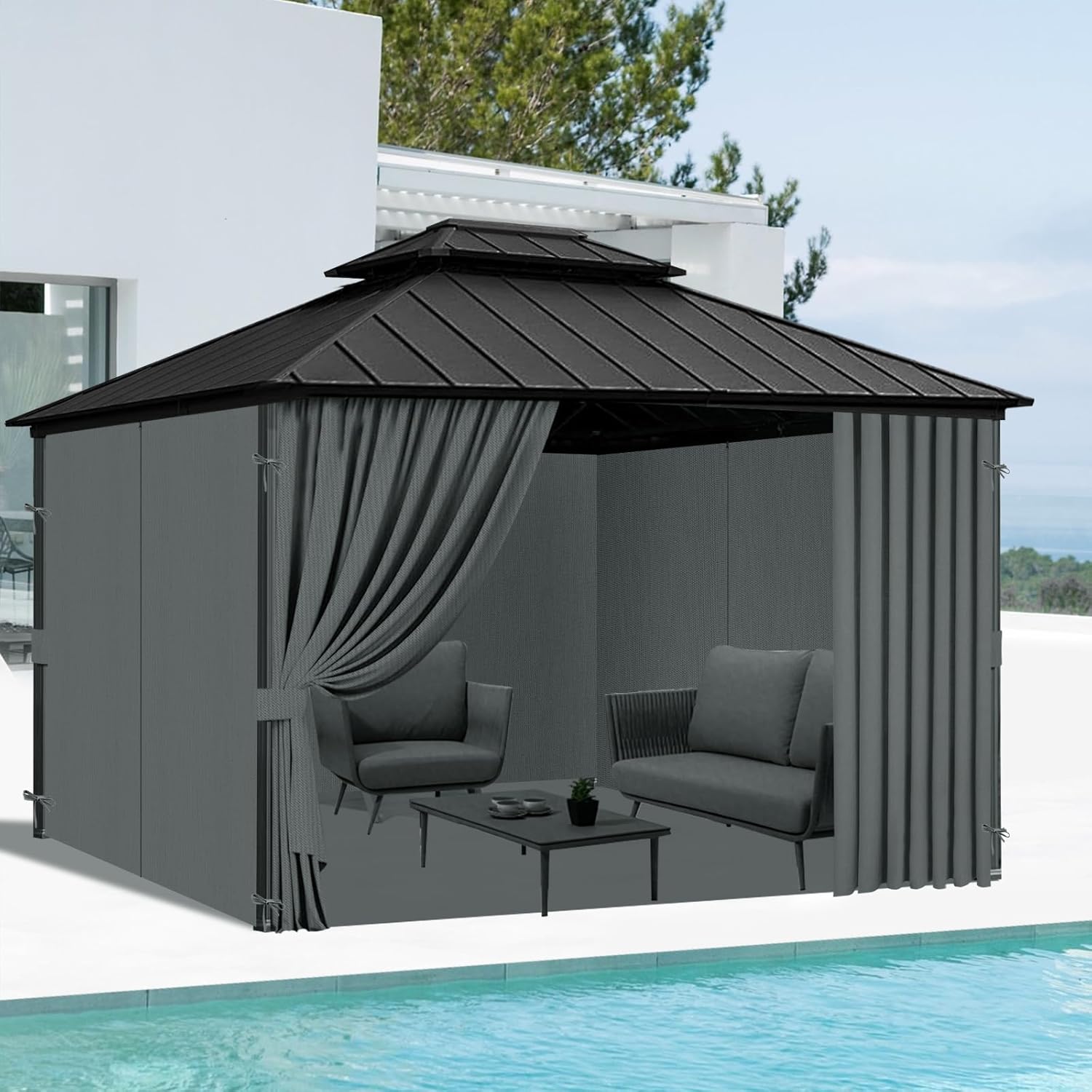 10'x12' Gazebo Curtains Outdoor Waterproof, 4-Panels Sidewalls with Zipper, Universal Replacement for Patio Privacy Screen(Only Curtains)