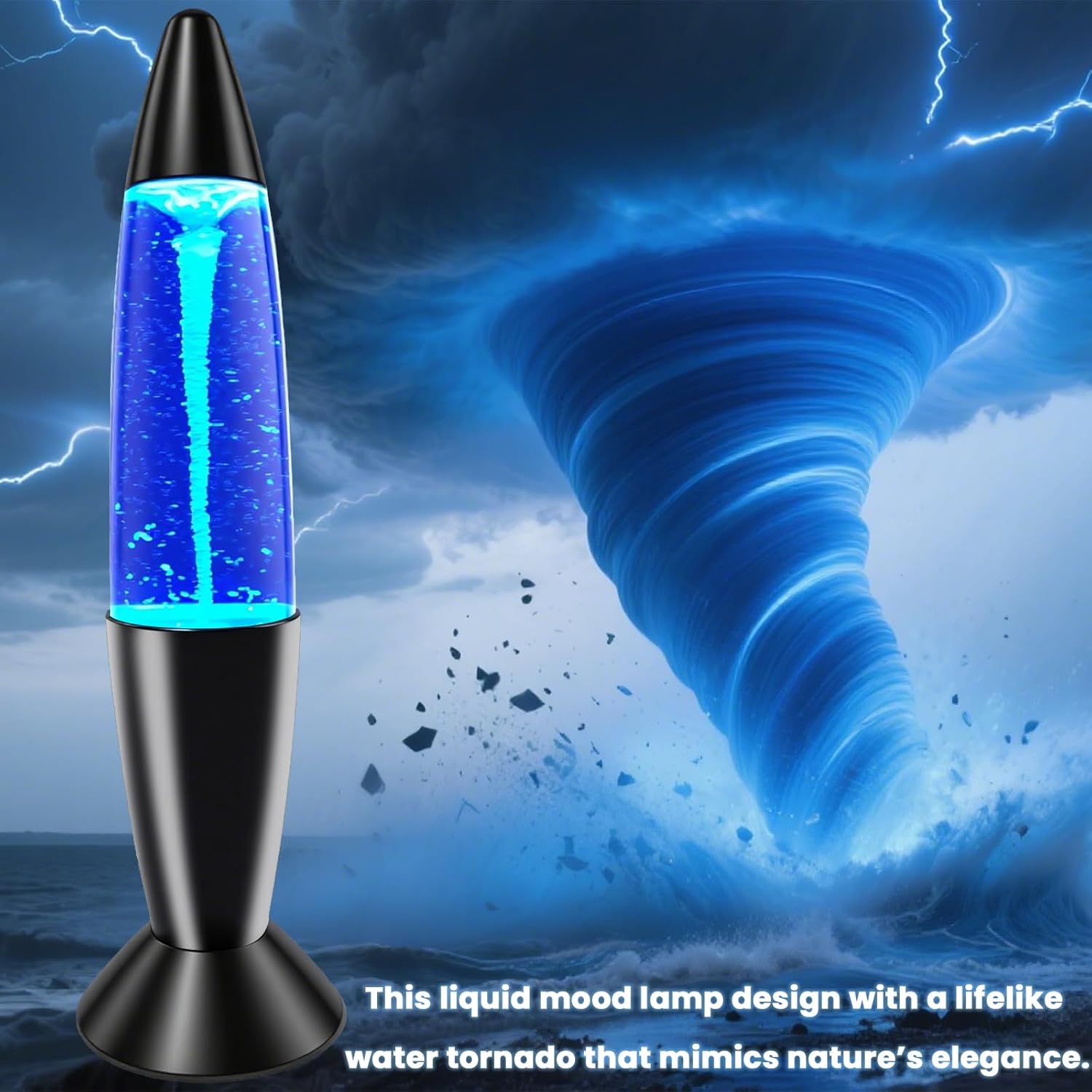 Tornado Lamp Twister Hurricane Light, 14-Inch Glitter Motion Light 7 Colors Automatic Changing Night Light Relaxing Table Lamp for Home Bedroom Office Decoration Lighting Decor