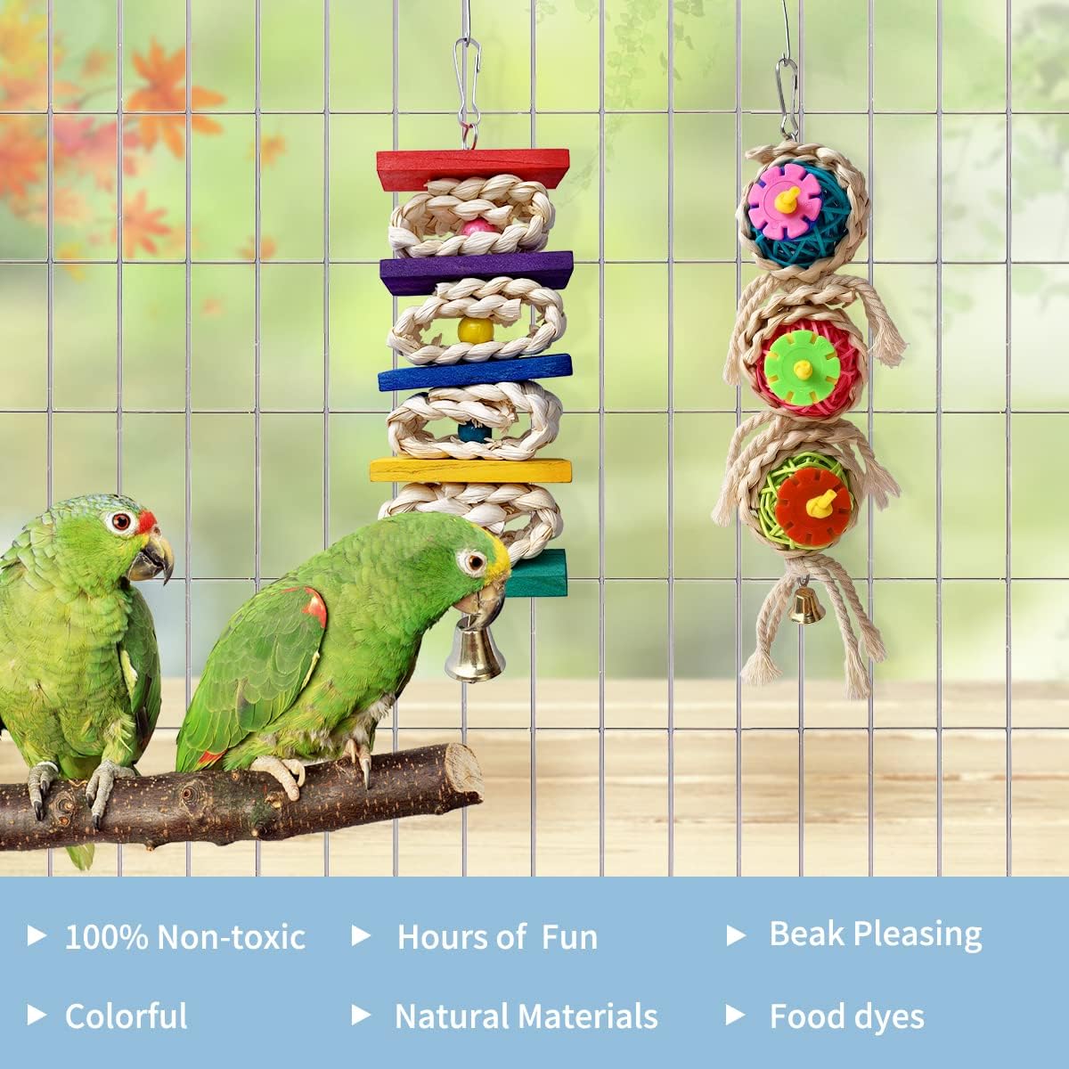 Bird Toys - Parrot Toys Chewing Bird Toy Grinding Stone Cage Hanging Toys with Bell for African Greys  Conure Eclectus Budgies Cockatiel Hamster Parakeet, 2 Pack : Pet Supplies