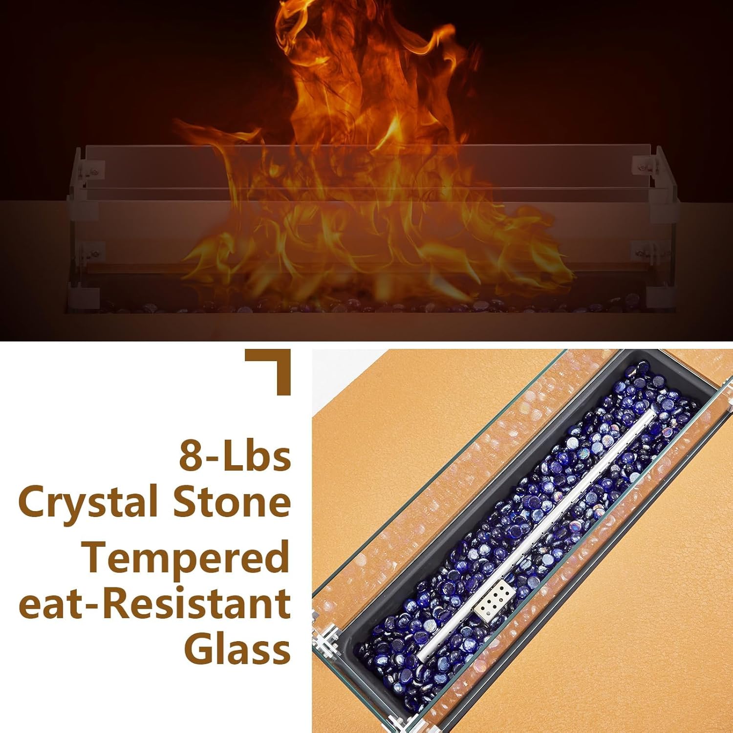 48 Inch Propane Fire Pit Table, 50000BTU Outdoor Rectangular Gas Firepit with Wind Guard, Glass Beads & Rain Cover, Add Warmth and Ambience On Patio Deck Garden, CSA Certified Fire Table, Orange