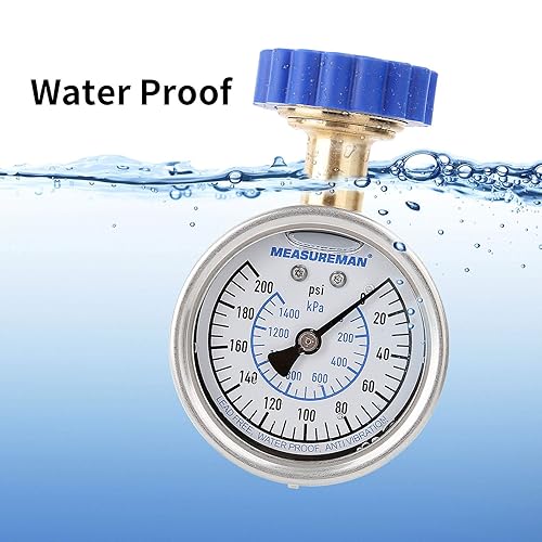 Miniatura 32 de Measureman - Manómetro de presión de agua de 0-200 psi, esfera de 2.5", medidor de presión para boquilla de manguera, probador de presión de agua