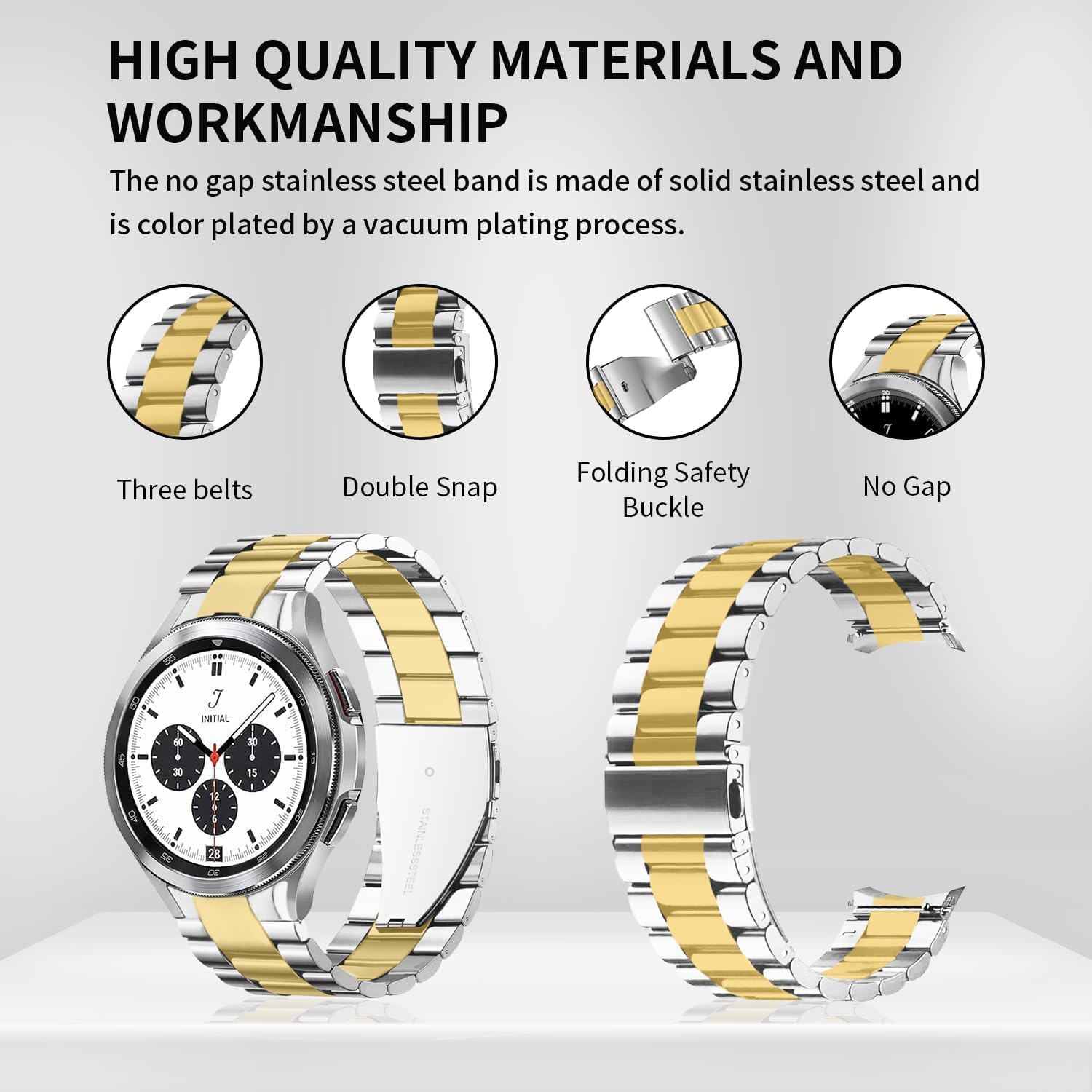 GOLDTOLUCK No Gap Stainless Steel Band Compatible with Samsung Galaxy Watch 8 7 6 5 4 Classic FE Pro Ultra 40mm 44mm 46mm 43mm 47mm 45mm 42mm Replacement Men Women Milanese Metal Elegant Casual - Image 3