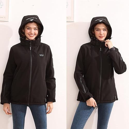 Miniatura 9 de PIFMYSEDOL Chaqueta térmica para mujer con batería, chaquetas térmicas para deportes al aire libre para mujer en color negro, regalo para Navidad
