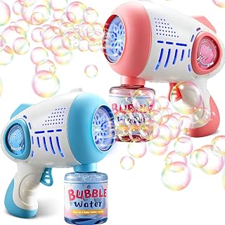 Bubble Guns for Kids and Toddlers, Dino Bubble Gun 2 Pack Blower with Bubble Solution Refill, Fun Summer Toy Blaster Game for Birthday Party and Wedding, Outdoor Toys for Boys and Girls