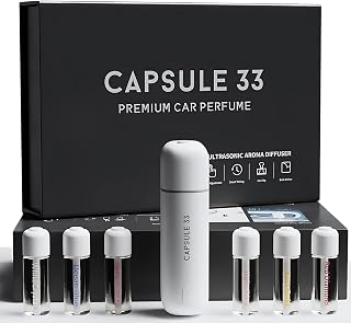 Car Perfume Starter Pack, Car Air Freshener, Ultrasonic Aroma Diffuser, 6 Fragrances (White Crystal, Red Diamond, East Gold, Ocean Blue, Sweet Cherry, Light Pink) (Black)