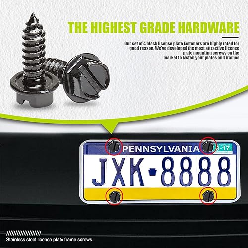 Miniatura 6 de ZKFAR 8 tornillos para marco de matrícula de automóvil, kit de fijación de acero inoxidable 304, pernos de montaje autorroscantes antioxidantes,