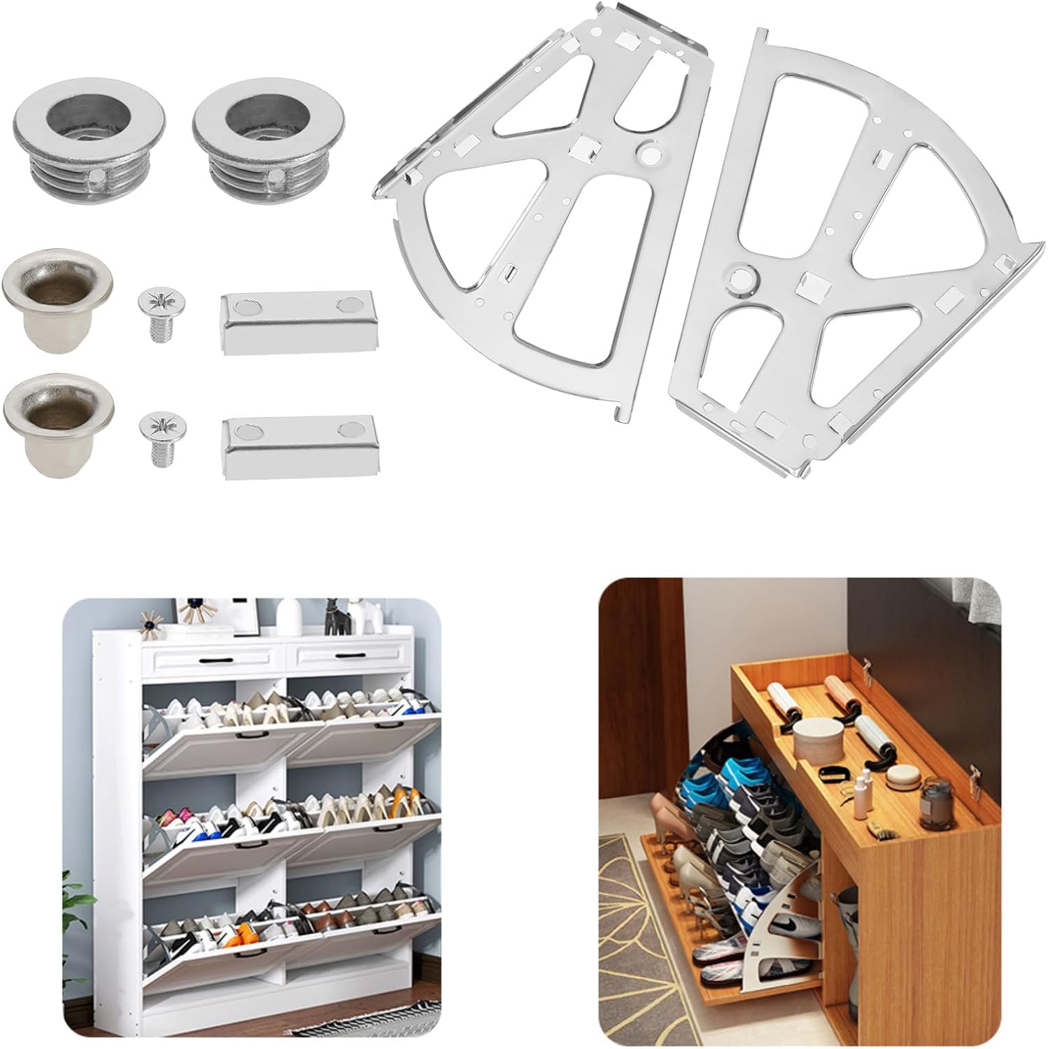 2Pcs Shoes Cabinet Hinges 2 Layers Stainless Steel Shoes Drawer Hinges Heavy Duty Shoe Storage Shelf Turning Back for Kitchen Living Room Shoe Storage Cabinet