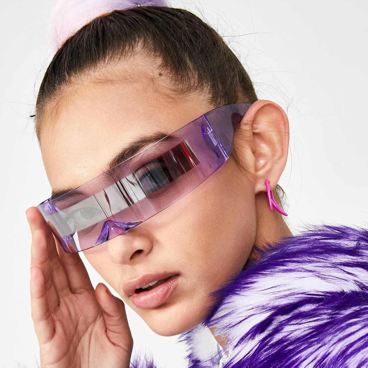 Dollger Futuristic Sunglasses Y2K Space Cyclops Wrap Around Glasses Rimless Translucent Mirrored Lens - Image 3