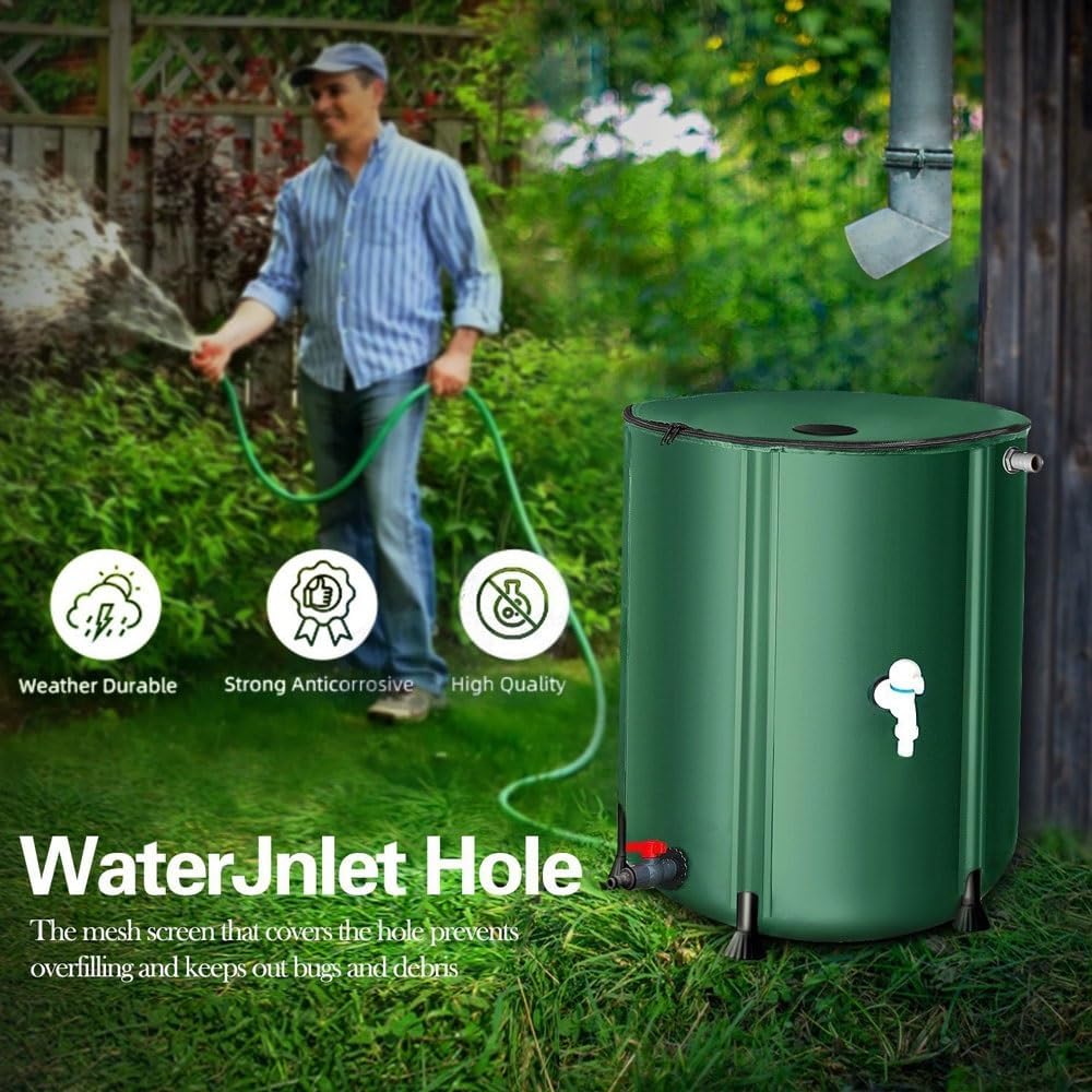 Barriles De Lluvia para Jardín, Sistema Plegable De Recolección De Agua De Lluvia De 50-100 L con Grifo Y Tapa con Cremallera, Depósito Portátil De PVC para Riego De Jardín Y Uso De Emergencia. 50L