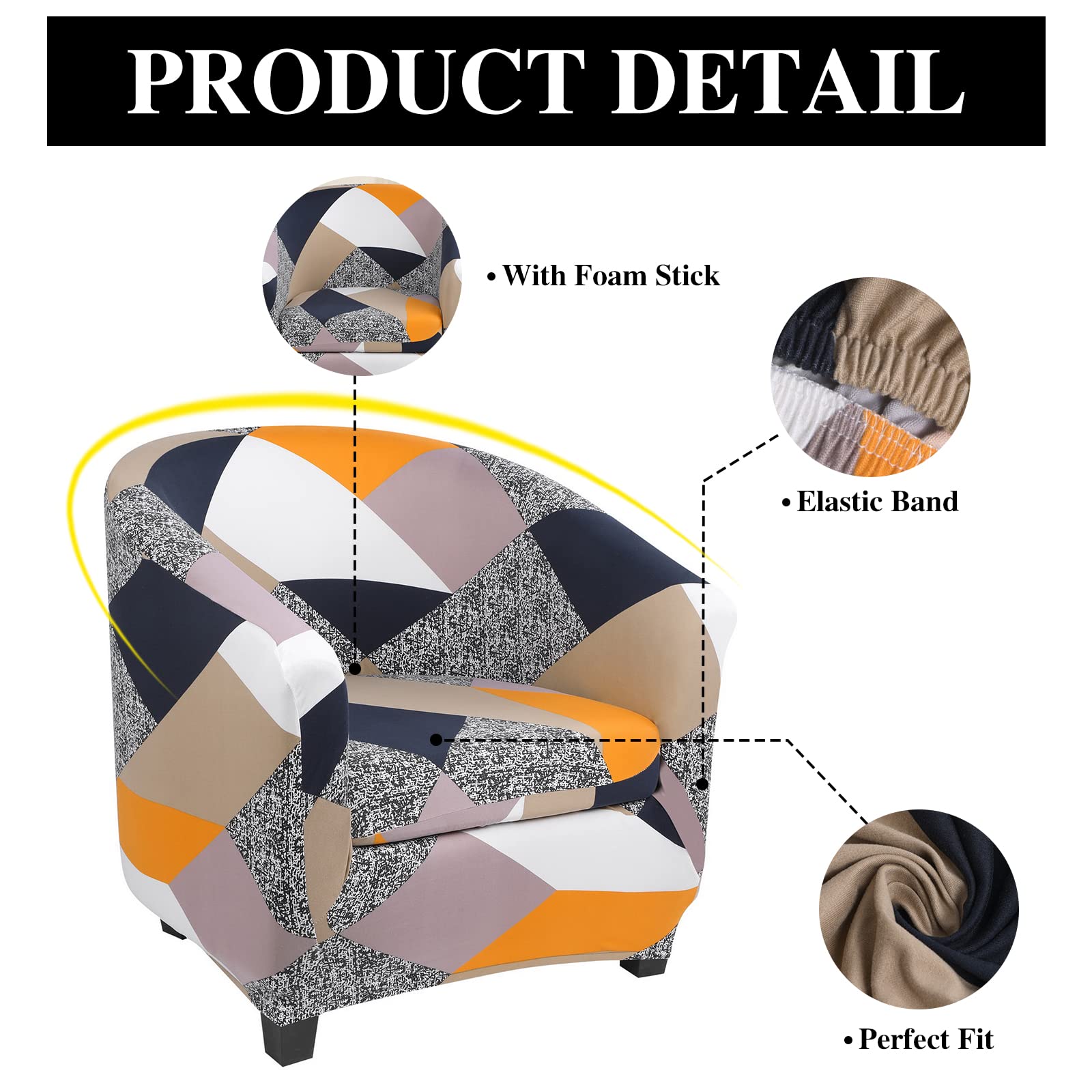 Jaotto Copripoltrona 1 Posto Elasticizato,Fodere Copripoltrona Universale,Copripoltrona da Cocktail Chesterfield Rimovibile Lavabile Antiscivolo per Bancone Soggiorno Tullsta,Geometria Arancione