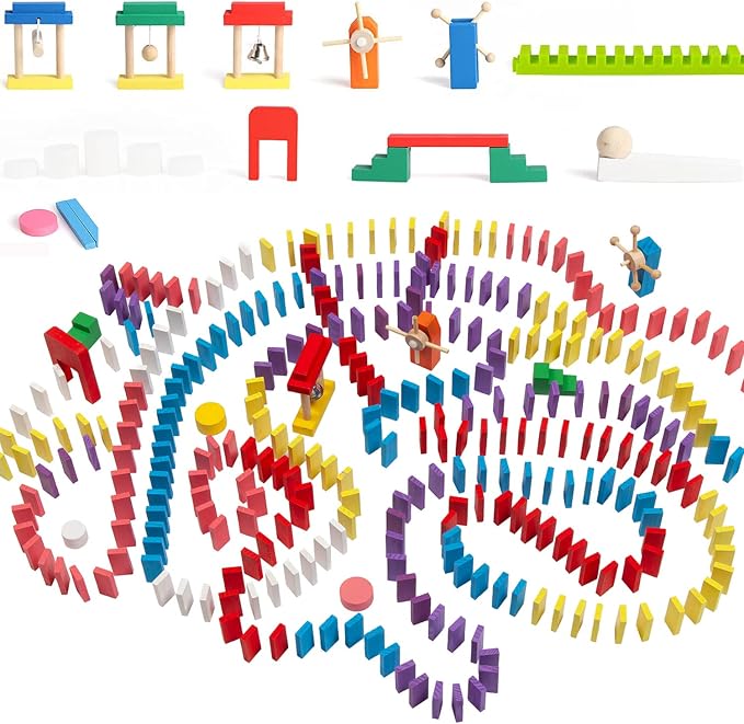 Set dominó madera 600 piezas, 6 colores, bloques y bolsa miniatura 9