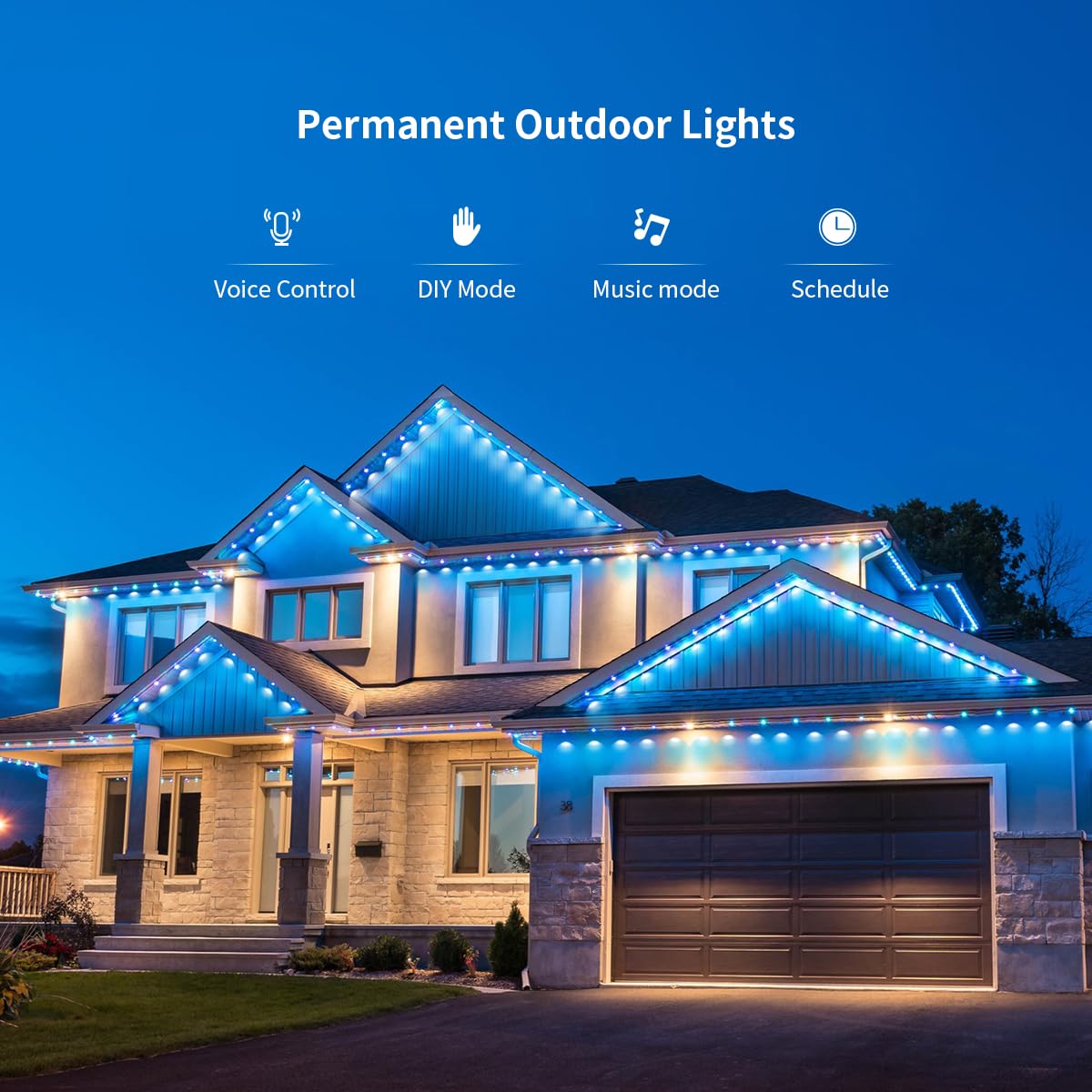 Luxy zewnętrzny łańcuch świetlny LED, stałe światło zewnętrzne, oświetlenie okapowe 30 m, 60 diod LED RGBIC, sterowanie aplikacją, podłączone diody LED Alexa i Google Assistant, wodoszczelność