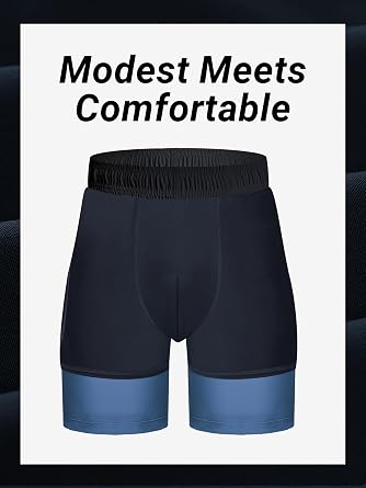 Arcweg Men's Swim Trunks Mens Swimming Shorts with Compression Liner Quick Dry Stretchy 2 in 1 Board Shorts with Zipper Pockets