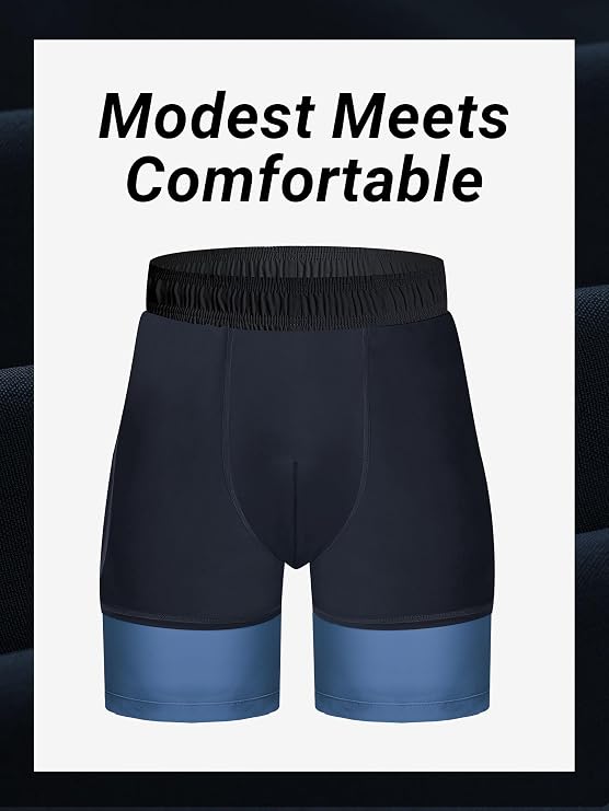 Arcweg Men's Swim Trunks Mens Swimming Shorts with Compression Liner Quick Dry Stretchy 2 in 1 Board Shorts with Zipper Pockets