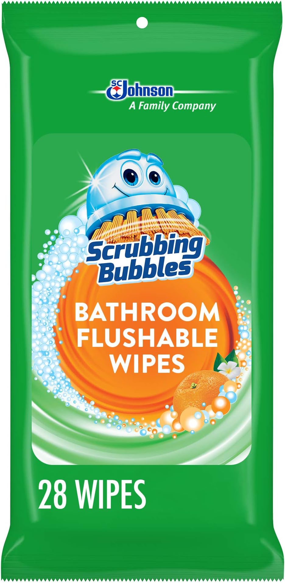 Scrubbing BubblesAntibacterial Bathroom Flushable Wipes, Citrus Action, 28 count