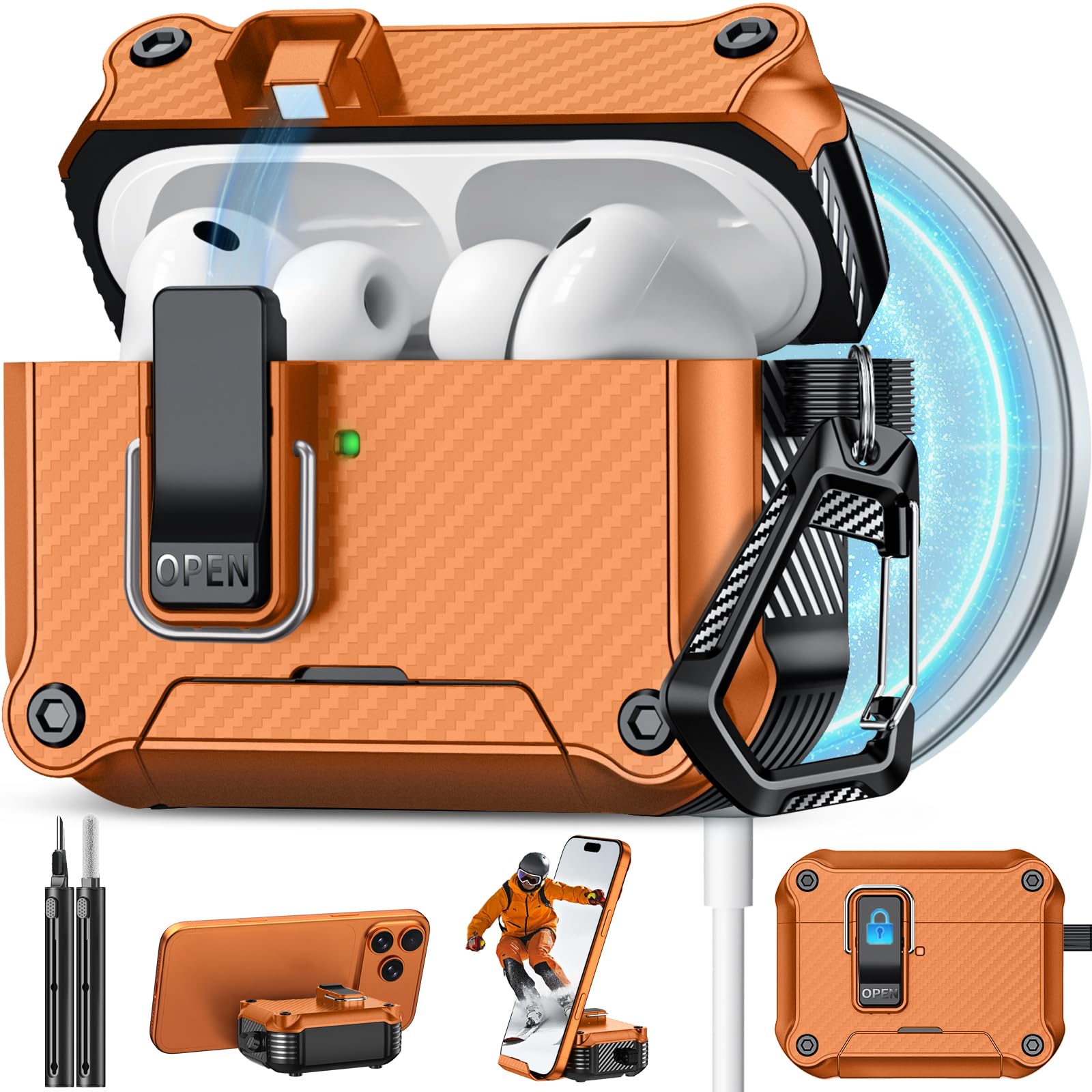 Pohgelan for AirPods Pro 3 Case with Safety Lock-Orange