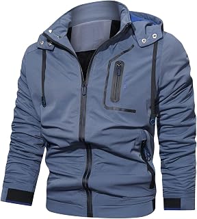 rtdgcv Softshell Jacket Men's Waterproof Autumn and Winter Windproof Long Sleeve Removable Outdoor Jacket with Hood Plus Fleece Coat with Pockets N Men's Pullover Men's Transition Jacket
